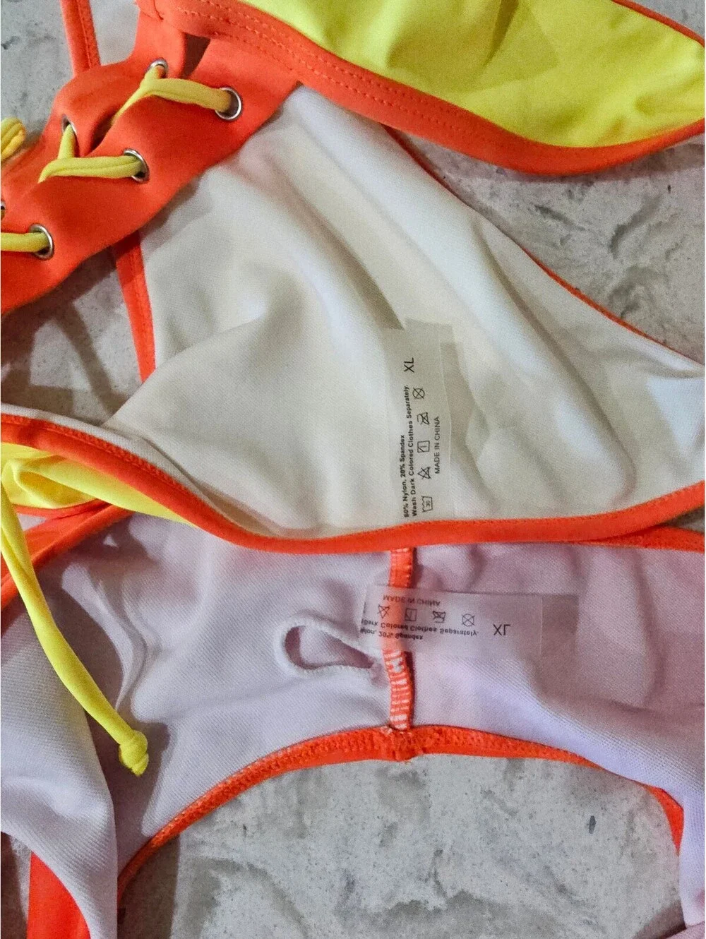 Two-Tone Orange and Yellow One-Shoulder Lace-Up Bikini Set Size 1X